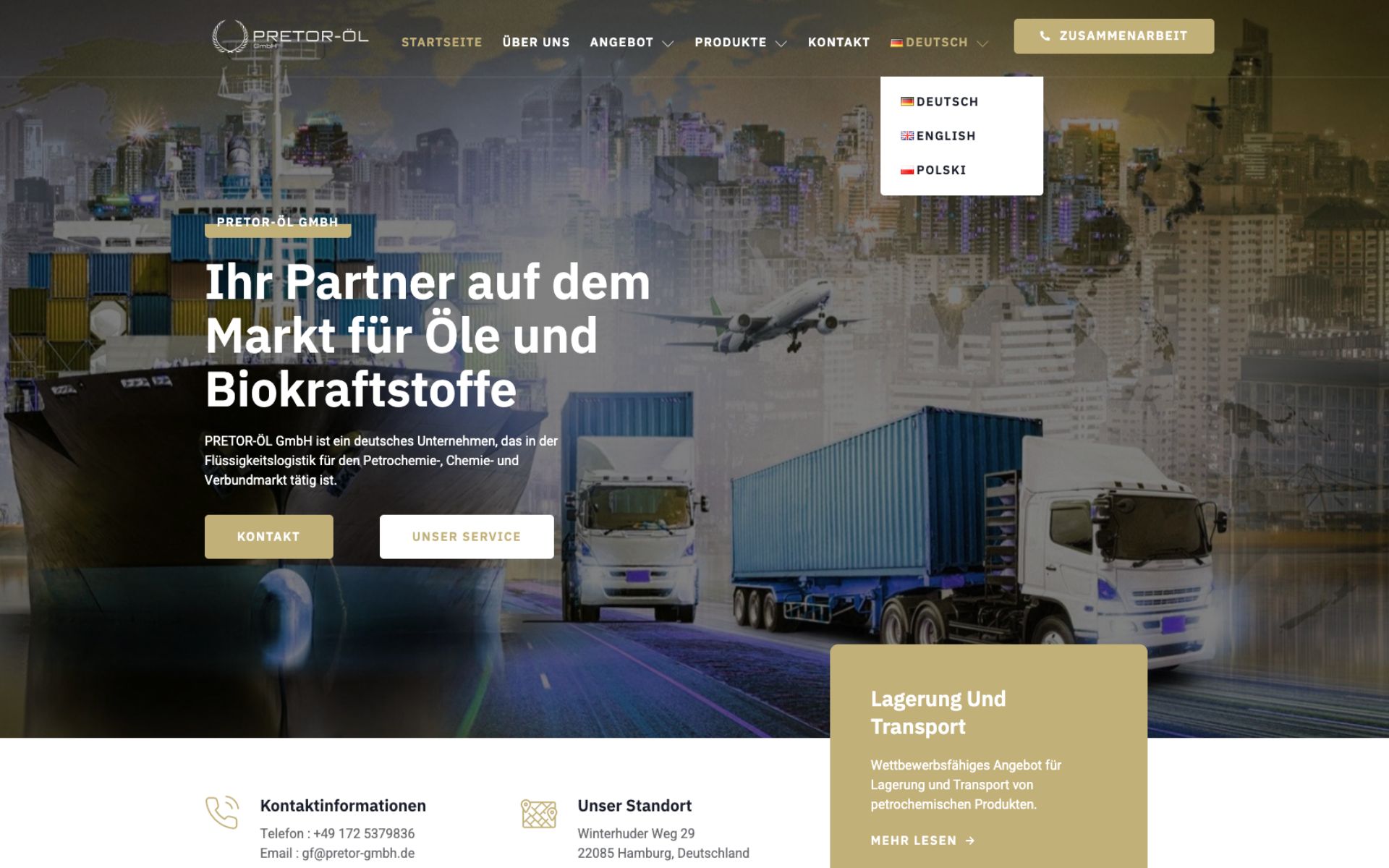 PretorOl GmbH – strona dla niemieckiej firmy logistycznej